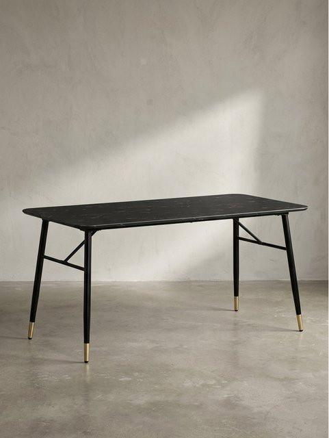 Moderner Esstisch mit Marmoroptik von KADIMA DESIGN in Schwarz, Metall, B/T/H: 200 x 90 x 76 cm - Bild 1