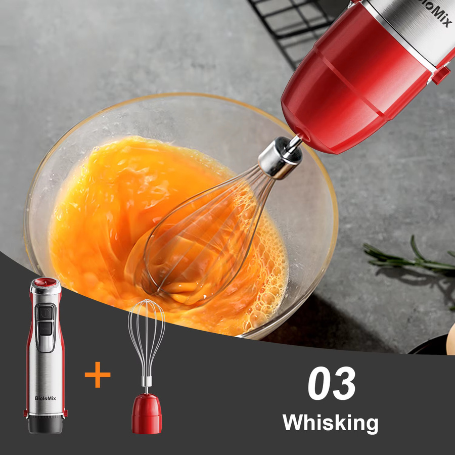 BioloMix 4-in-1-Stabmixer in Rot mit 1200 W, Edelstahl-Tauchmixer mit Zerkleinerer und Smoothie-Becher - Bild 3