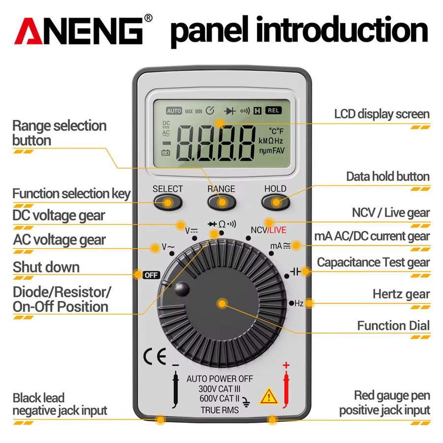 ANENG AN101 Digitales Mini-Multimeter Professioneller AC/DC-Spannungsprüfer und Kfz-Stromtester - Bild 5