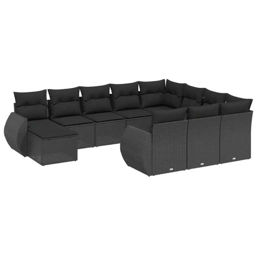 vidaXL 11-teilige Garten-Sofagarnitur in U-Form aus Polyrattan und Akazienholz mit Kissen in Schwarz - Bild 2