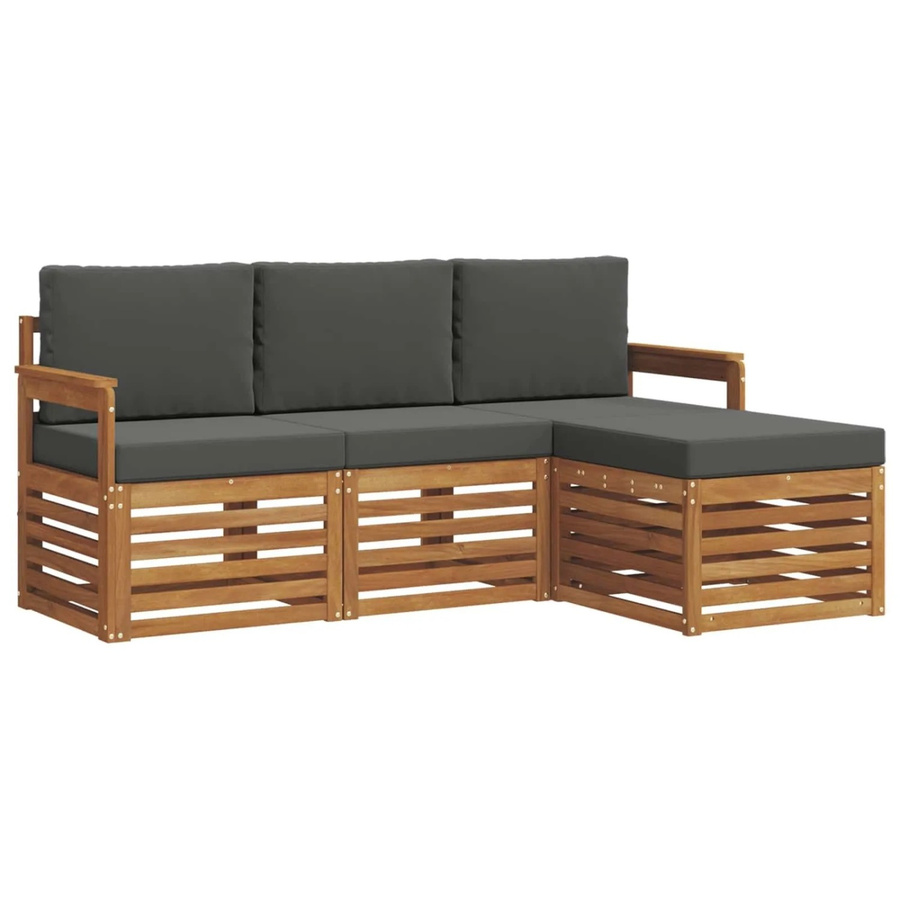 vidaXL Sofagarnitur 4-teilig aus Massivholz Akazie in Natur und Anthrazit mit L-Form und Sitzkissen - Bild 2