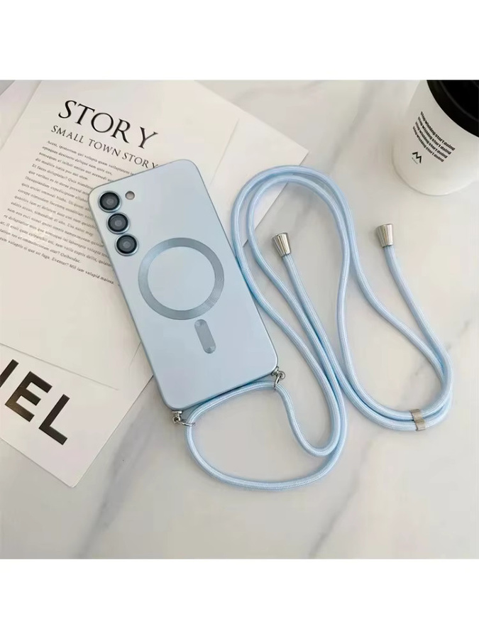 Luxuriöse Samsung Crossbody-Hülle mit Magnetverschluss und Trageriemen, Magsafe-kompatibel, weiche Silikonhülle in Weiß - Bild 2