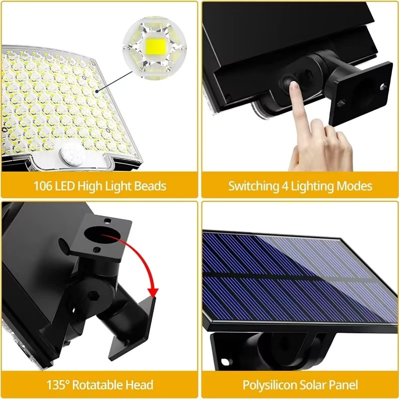 NEWBIRTH LED-Solar-Bewegungsleuchte für den Außenbereich mit separatem Solarpanel, wasserdichte Flutlicht-Wandleuchte in Schwarz mit 3 Lichtmodi für Garten und Garage - Bild 2