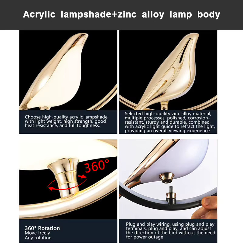 Vikotou LED-Pendelleuchte in Gold/Messing, moderne Elster-Vogel-Hängeleuchte für Esszimmer und Schlafzimmer, verstellbar, Metall - Bild 2
