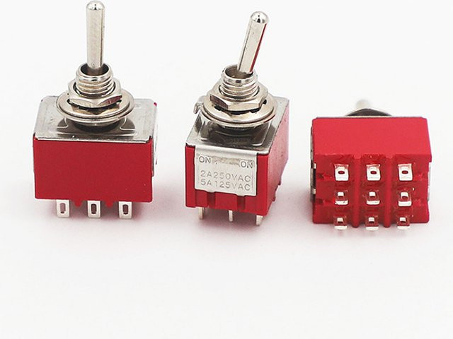 MTS-402 Push Button Schalter DPDT Mini Kippschalter 9-Pin rot 2/3 Position ON-ON 5A/125V-2A/250V AC - Bild 1