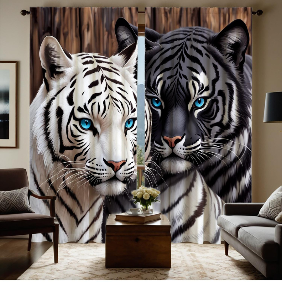 Tonnika Chen Vorhang mit Tigerprint in Multicolor aus Polyester, 2er-Set, Breite: 100 cm, Höhe: 70 cm - Bild 6