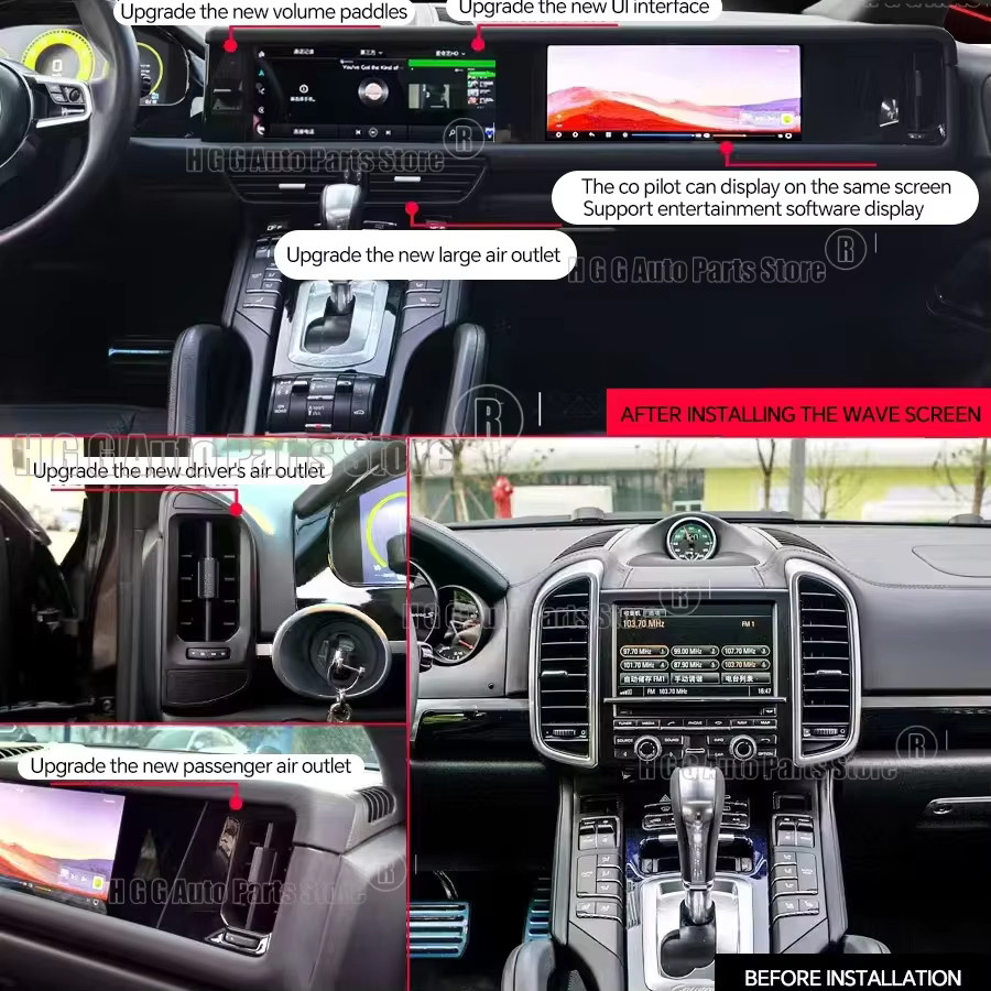 YANFU Dual Screen Android Autoradio mit Navigation und Carplay für Porsche Cayenne 2010-2017, Schwarz, 12,3 Zoll + 12,3 Zoll - Bild 3