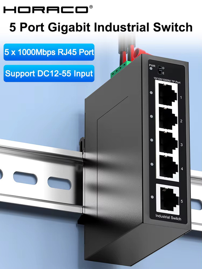 HORACO 5-Port Gigabit Industrieller Ethernet-Switch mit 1000Mbps und DIN-Schienenmontage - Bild 5