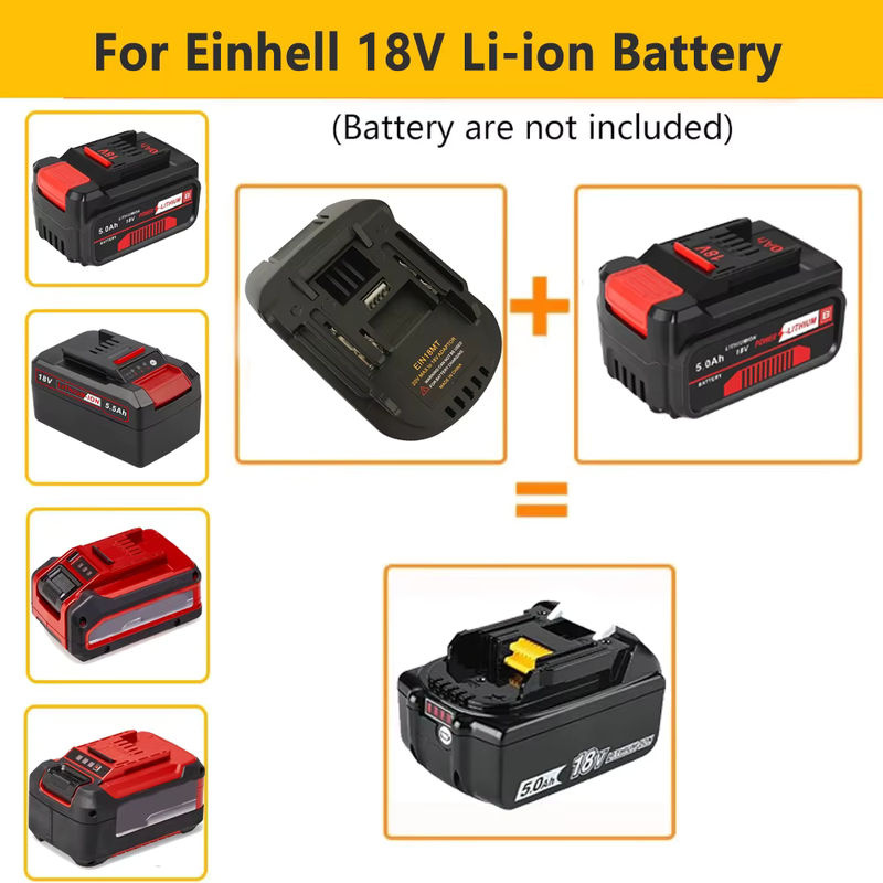 XMSJ Batterieadapter für Einhell 18V Li-Ionen-Akkus als Konverter für Makita 18V Akku-Elektrowerkzeuge, Schwarz - Bild 2
