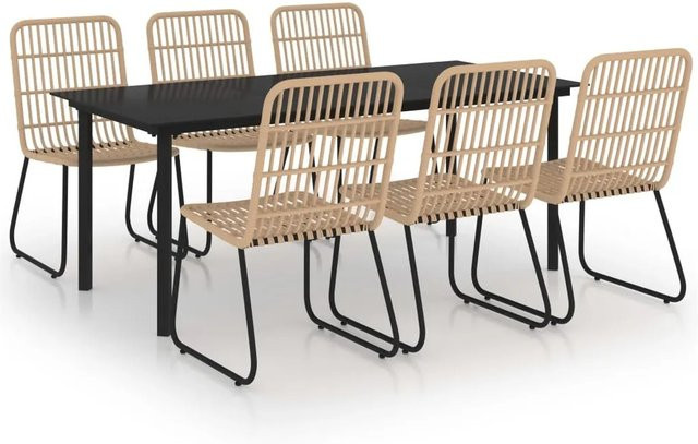 vidaXL 7-teilige Garten-Essgruppe aus Poly Rattan und Glas in Braun und Schwarz mit rechteckigem Glastisch - Bild 1