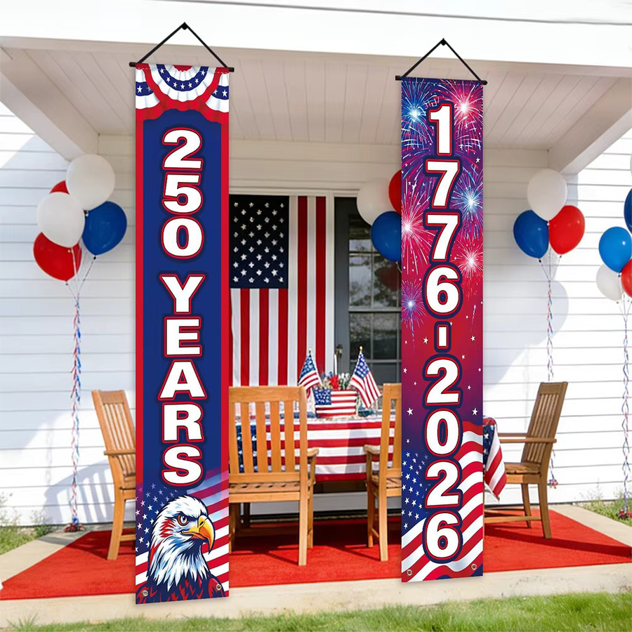 OURFETE Amerikanisches Unabhängigkeitstag Banner 250 Jahre 1776-2026 mit Adler und Feuerwerk, Patriotische Haustür-Dekoration für den 4. Juli, Mehrfarbig, B/H: 180 x 30 cm - Bild 2