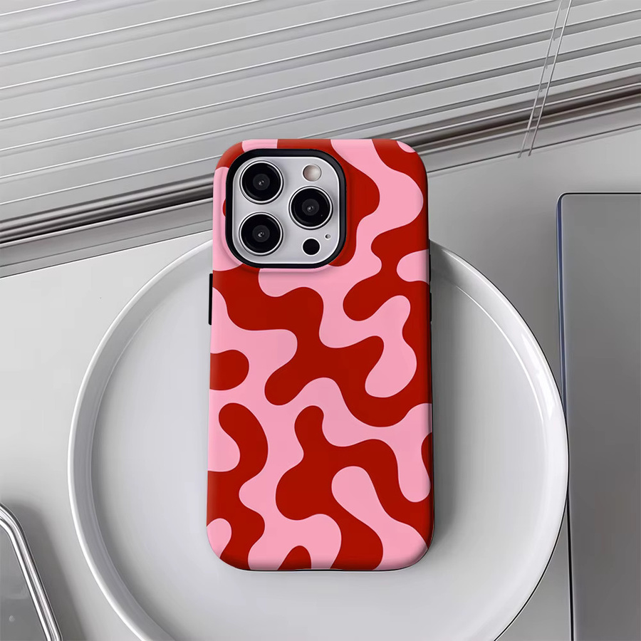 Luxuriöse doppellagige Handyhülle mit rot-rosa Flüssigmuster für iPhone 11 bis iPhone 17 Pro Max und Air Modelle - Bild 2