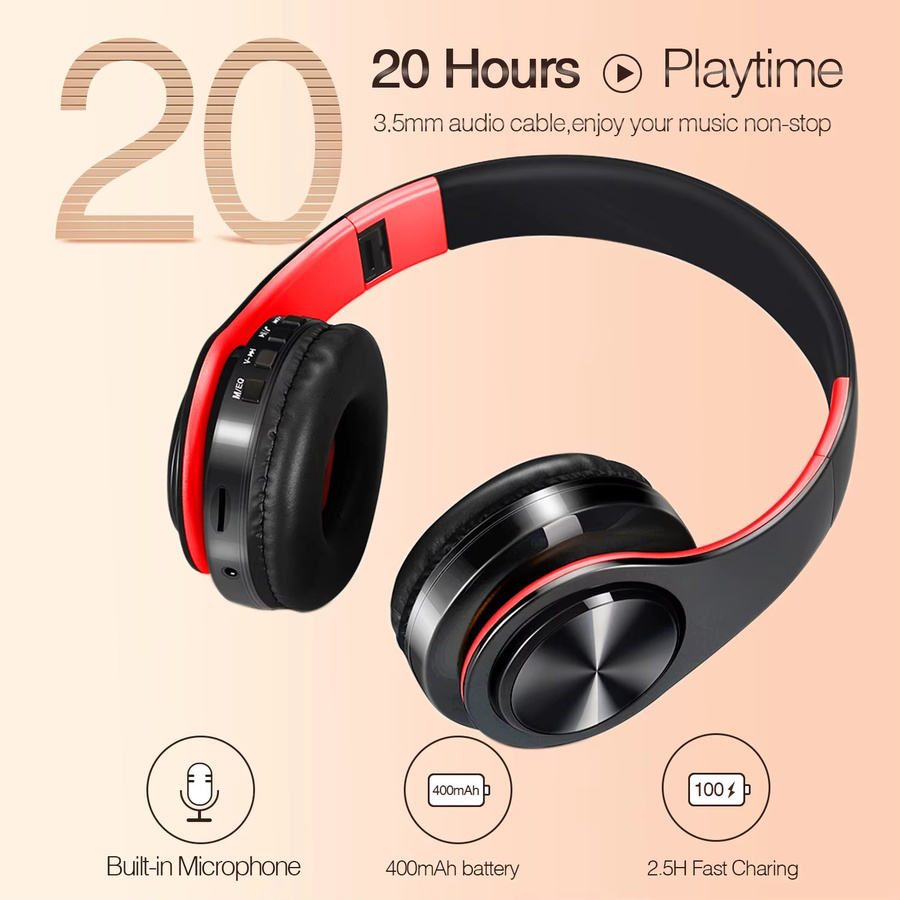 CATASSU Bluetooth Over-Ear Stereo Kopfhörer mit integriertem Mikrofon in Schwarz-Gold - Bild 2