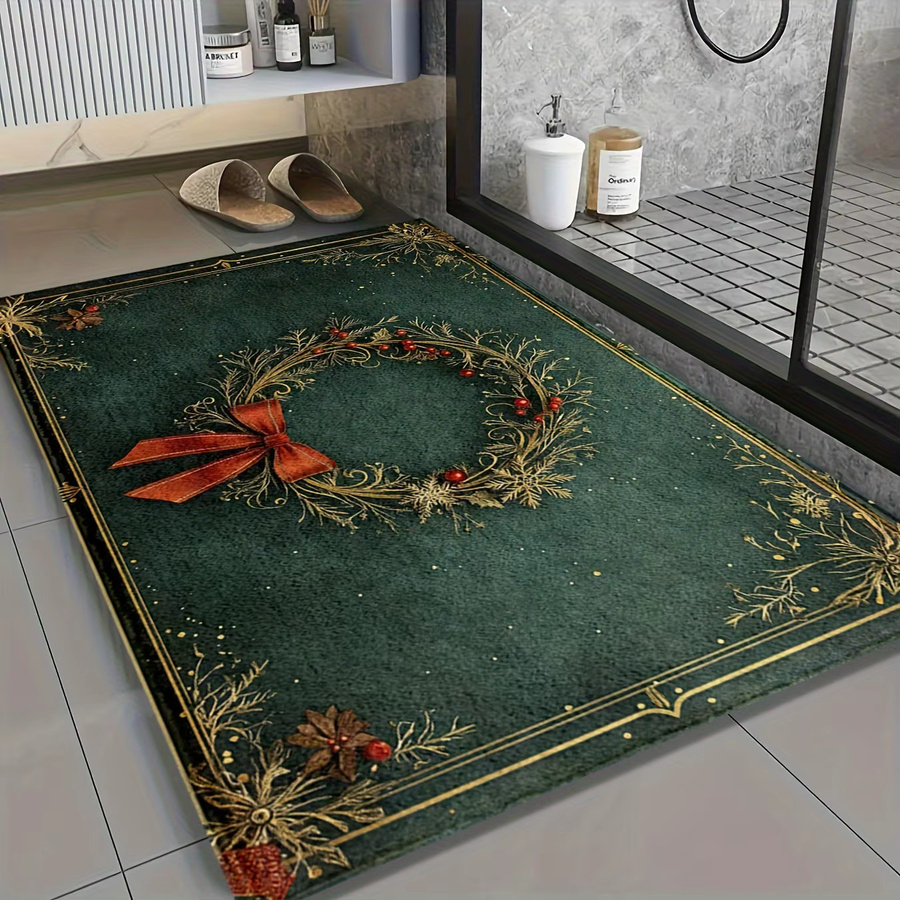 VIKAMA Weihnachtsteppich mit Knoten und Schleife in Grün, Rechteckig, B/T: 60 x 40 cm - Bild 3