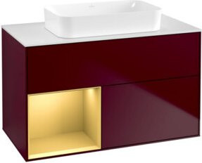 V&B Waschtischunterschrank Finion Wandbeleuchtung in Peony Matt mit Gold Akzenten, Breite: 100 cm, Tiefe: 60,3 cm - Bild 1