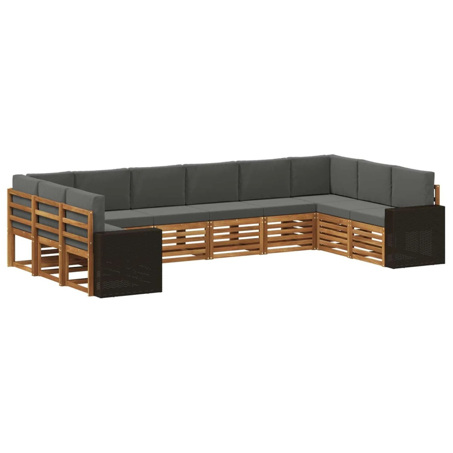 vidaXL Outdoor-Sofagarnitur in L-Form aus Akazienholz mit anthrazitfarbenen UV-beständigen Polyester-Polstern, 10-teiliges Set in Natur und Anthrazit - Bild 2