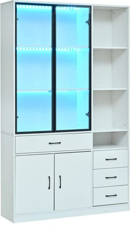 Merax Hochschrank mit LED-Beleuchtung und Glasvitrine in Weiß, B/T/H: 120 x 35 x 200 cm