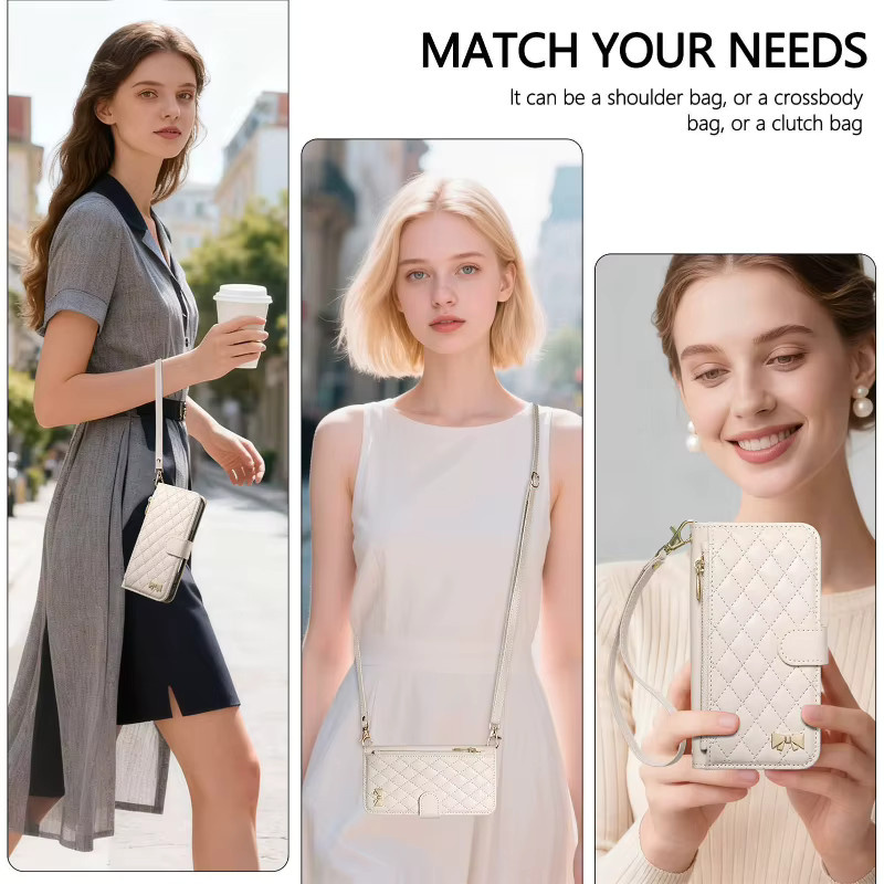 Lederhülle mit Kartenhalter für Samsung Galaxy S27 S26 S25 S24 S23 Plus Ultra FE Edge als Crossbody Wallet Handyhülle in Weiß - Bild 2