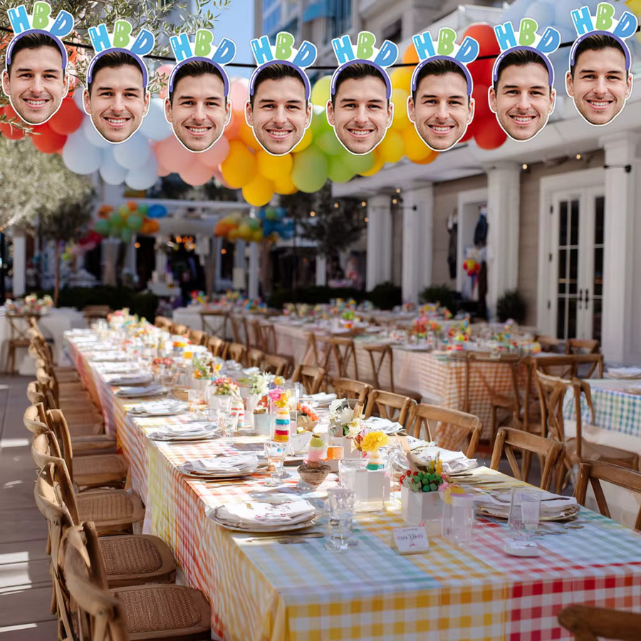 Cyuan Happy Birthday Party-Dekorationsset mit personalisiertem Gesichtsfoto, Banner, Aufklebern, Kuchendekoration und Strohhalmen, Mehrfarbig - Bild 1
