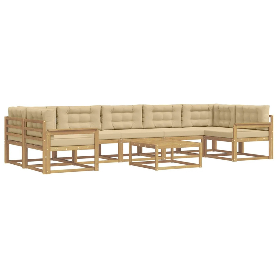 vidaXL Outdoor-Sofagarnitur in L-Form aus Akazienholz mit Kissen und Couchtisch, Weiß und Beige - Bild 2