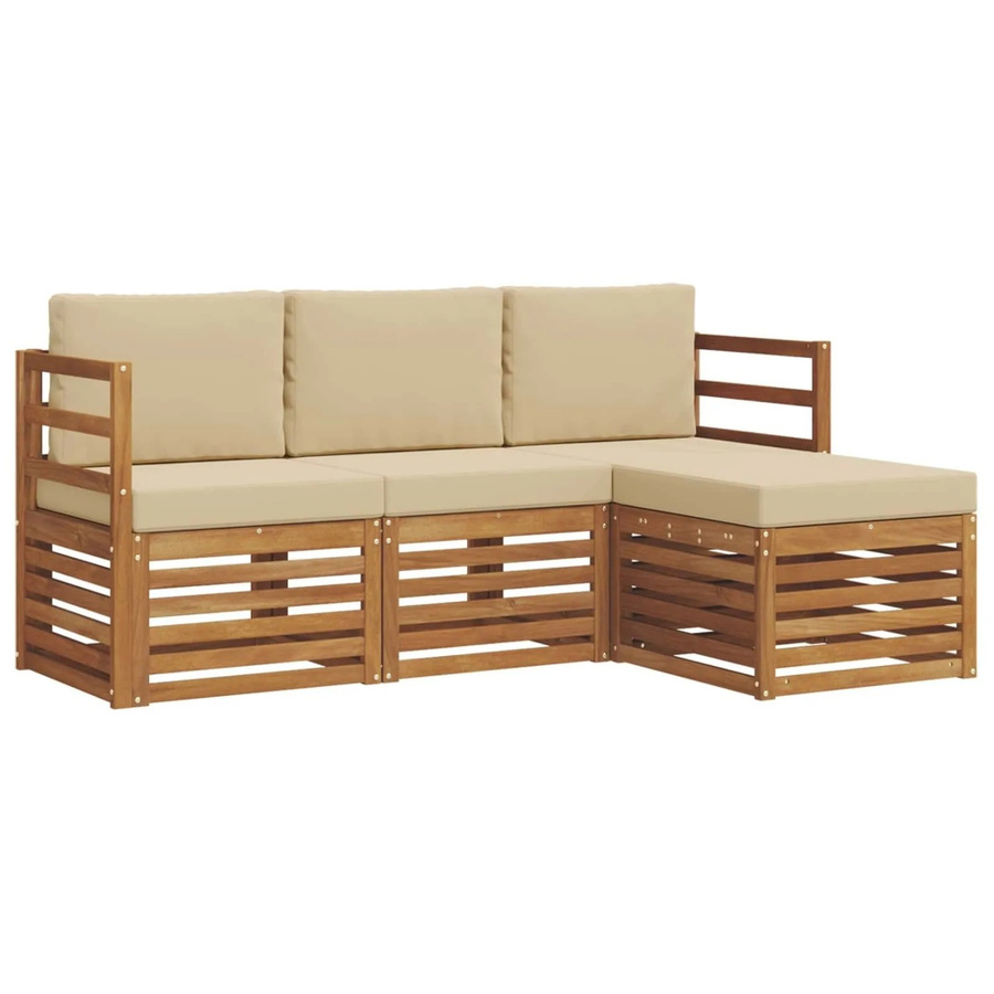 vidaXL Sofagarnitur 4-teilig aus Massivholz Akazie in Natur und Beige mit L-Form und Sitzkissen - Bild 2