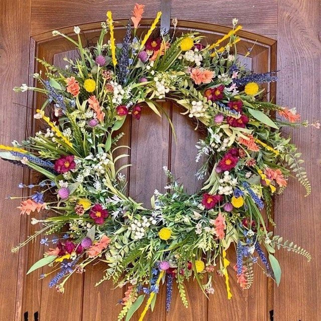 Bunter Wildblumenkranz von sweetyhome für deine Haustürdekoration, runder Frühlingsblumenkranz in Mehrfarben, Durchmesser: 45 cm - Bild 1