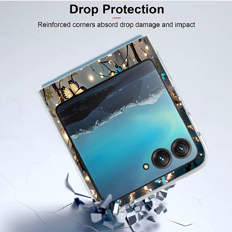 Stoßfeste Handyhülle mit blauem Schmetterlingsmuster für Motorola Razr 50 40 Ultra 70 60 50 Ultra, transparente Klapphülle aus hartem PC - Bild 4