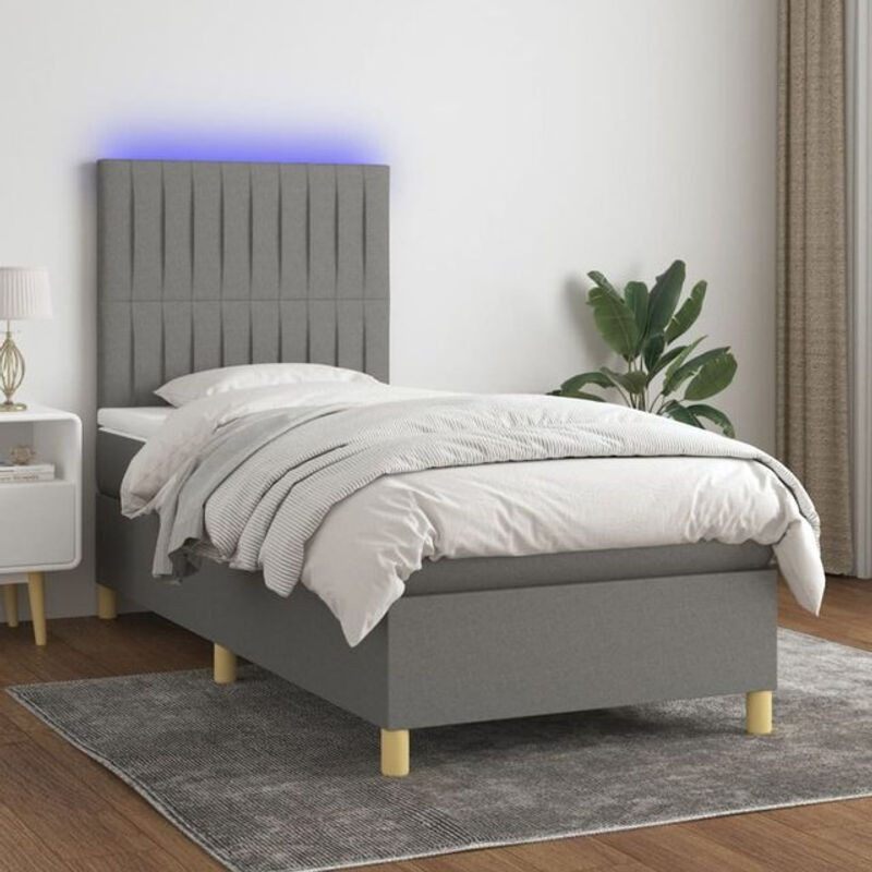 vidaxl Boxspringbett mit Matratze in Dunkelgrau aus Stoff B/T: 90 x 190 cm - Bild 1