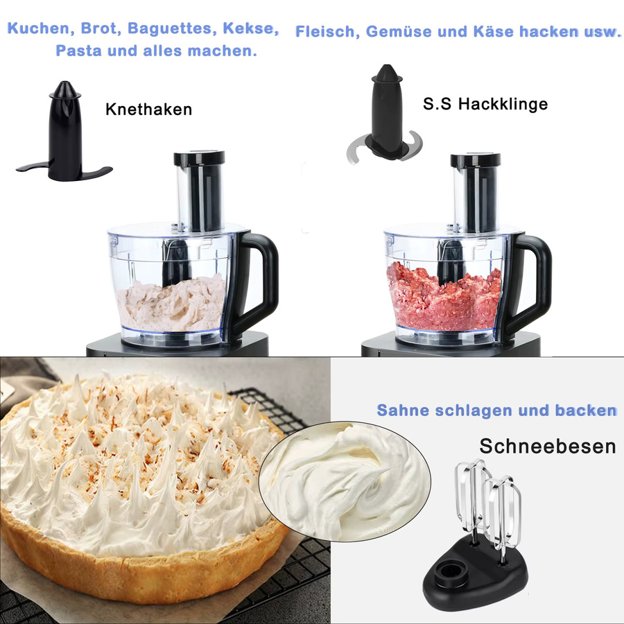 TopStrong 6-in-1 Küchenmaschine mit 800 W, grau, BPA-frei mit Edelstahlbehälter und spülmaschinenfesten Teilen - Bild 2