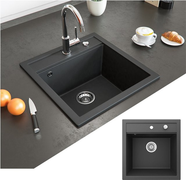 Bergström Granit Einbauspüle Küchenspüle in Schwarz, B: 49,0 cm, T: 50,0 cm - Bild 1