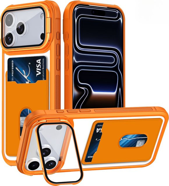 szHAIyu Transparente Handyhülle mit Acryl-Kartenhalter und Kameraständer für iPhone 11 bis iPhone 17 Air Pro Max, stoßfeste Schutzhülle - Bild 1