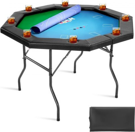 VEVOR Klappbarer Pokertisch für 8 Spieler, achteckiger Kasino-Freizeittisch mit gepolsterten Schienen und Getränkehaltern, B/T: 132,5 x 132,5 cm, Höhe: 76,5 cm - Bild 1