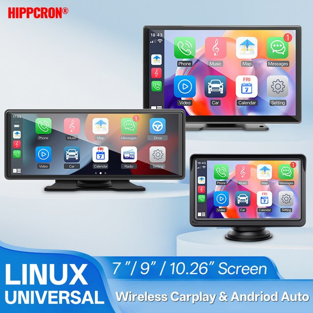 Hippcron Tragbarer Auto Spiegel mit IPS Touchscreen, Multimedia Player mit Wireless CarPlay und Android Auto, Schwarz, 7 Zoll - Bild 1