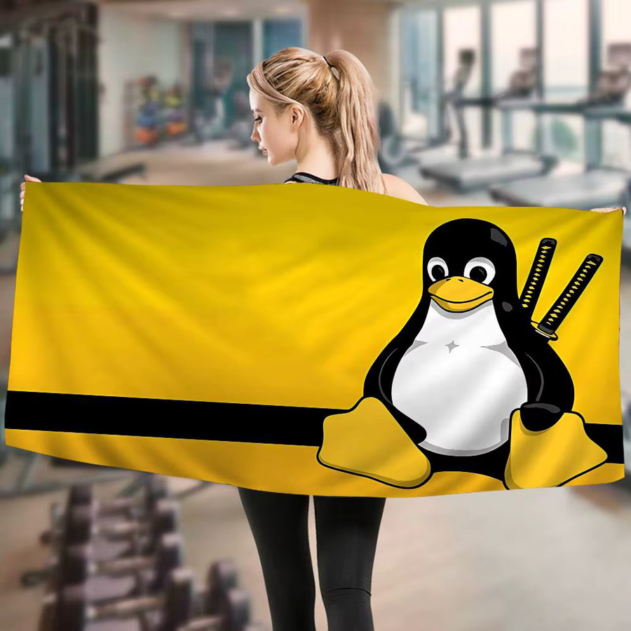 Potdemiel Mikrofaser-Strandtuch Linux Operating System Tux Penguin in Gelb, schnelltrocknendes Reisehandtuch für Pool, Schwimmen und Yoga - Bild 4