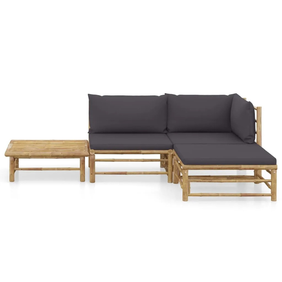 vidaXL 4-tlg Garten-Lounge-Set aus Bambus mit grauen Kissen in L-Form - Bild 2