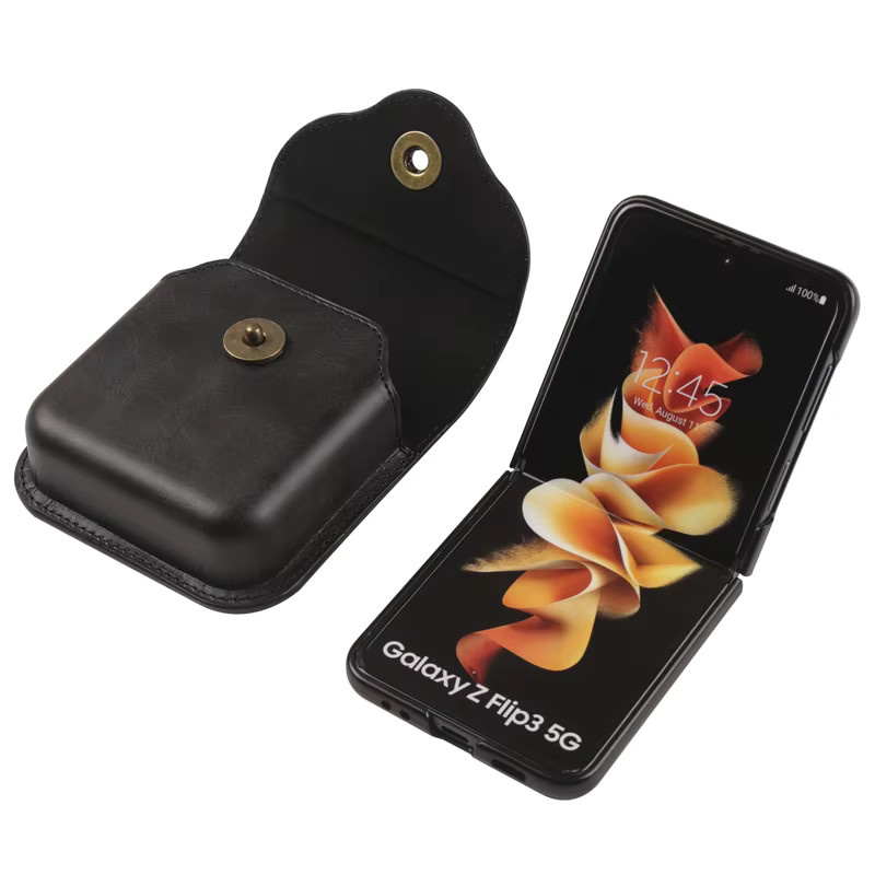 FaLi Qisubao Lederhülle mit Gürtelclip-Holster für Samsung Z Flip 8/7/6/5 und Motorola Razr 70 60 50 40 Ultra in Schwarz - Bild 1