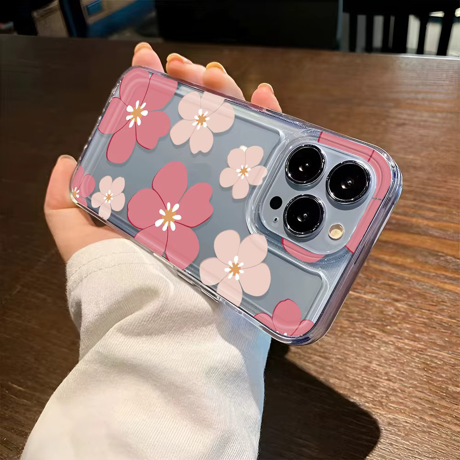 Transparente Handyhülle mit rosa Sakura Blumen-Design aus TPU für iPhone 17 16 15 14 13 12 11 Pro Max - Bild 2