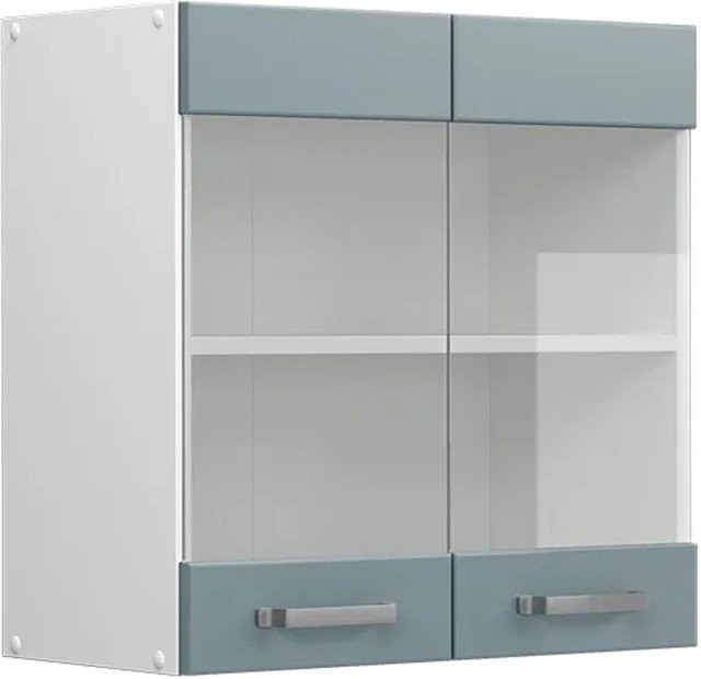 Vicco Küchenglashängeschrank R-Line mit 2 Glastüren in Blau-Grau und Weiß, Breite: 60 cm - Bild 1