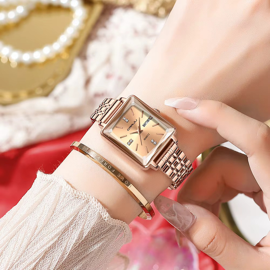 CRRJU Armbanduhr Edelstahl, Roségold, Quarz, Analoguhr, Damen - Bild 3