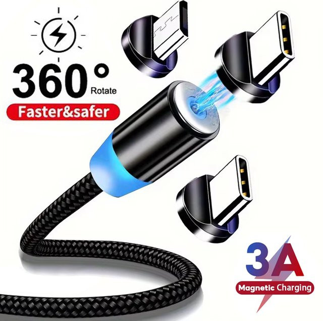 BAPPSUS Magnetisches Ladekabel für USB-C und Micro-USB in Schwarz mit Schnellladefunktion und Datenübertragung - Bild 1