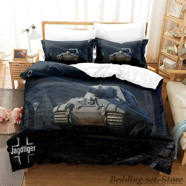 World Of Tanks Bettwäsche-Set aus Mikrofaser in Schwarz, bestehend aus Bettbezug und Kissenbezug, B/H: 133 x 70 cm - Bild 1