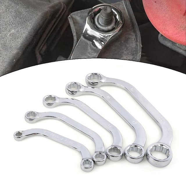 DAZZLEEX 5-teiliger Doppel-U-förmiger Ratschenschlüssel-Satz in Silber, 12-Punkt-Steckschlüssel-Set für Autoreparatur und Handwerkzeug - Bild 1