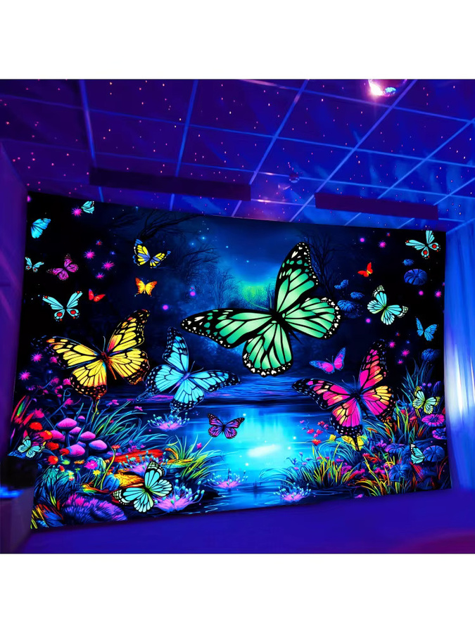VIKAMA Wandteppich mit Schmetterling und Sternenhimmel im Pilzfeld, Mehrfarbig, B/H: 100 x 140 cm - Bild 6