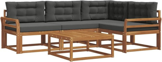 vidaXL Outdoor-Sofagarnitur aus massivem Akazienholz in L-Form mit Kissen, 5-teilig, Anthrazit - Bild 1