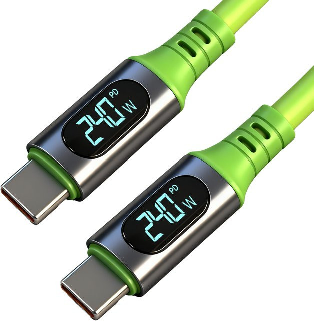 VBNM USB Typ-C zu Typ-C Ladekabel mit Digitalanzeige, 240W Hochgeschwindigkeits-Datenübertragungskabel in Grün - Bild 1