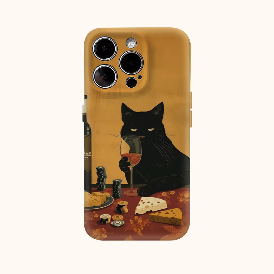 Potdemiel Handyhülle Wine & Cheese Cat für iPhone 17AIR 16 15 14 13 12 11 Pro Max Plus mit doppelschichtiger Rückseite in Multicolour - Bild 2