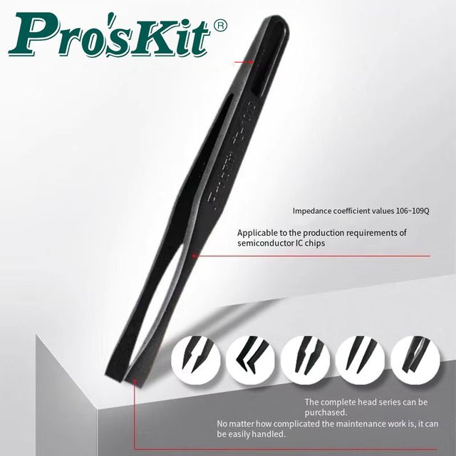 Pro'skit Antistatische Flachkopf-Pinzette aus Poly-Kohlefaser in Schwarz - Bild 1