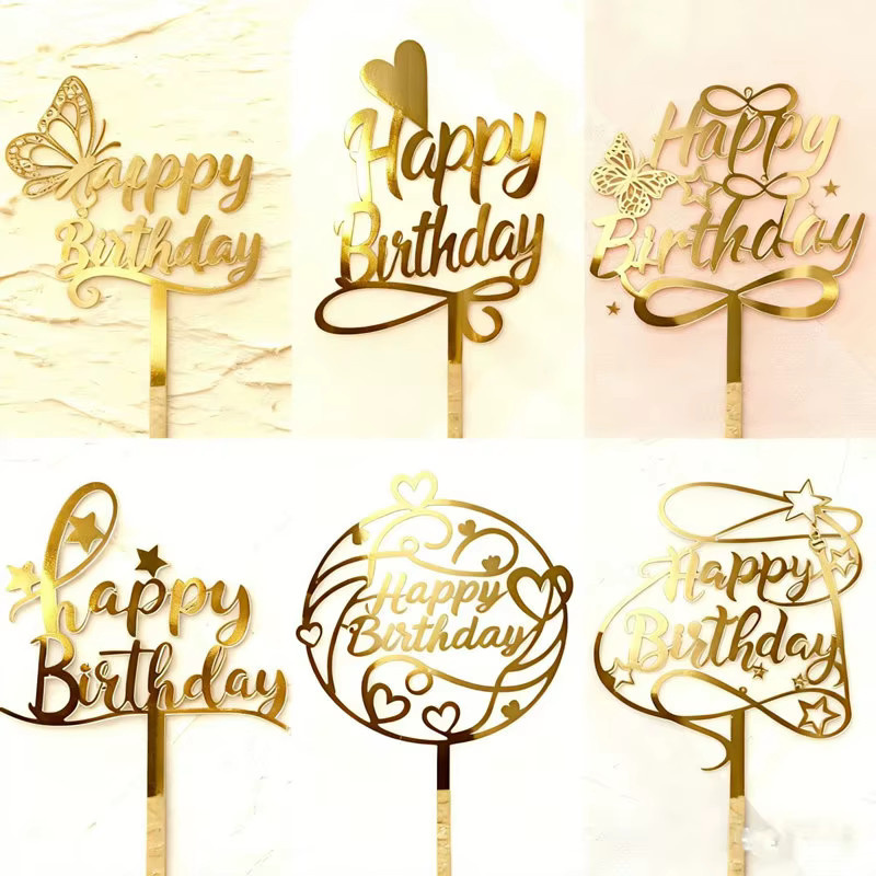 WOHLTAO Happy Birthday Tortendekoration aus Acryl in Gold - Bild 3