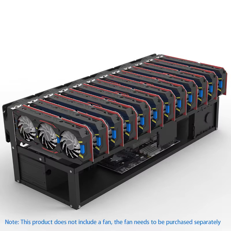 Open Frame Mining Rig GPU-Halterung für 6/8/12 Grafikkarten mit Dual Power Supply Unterstützung und Kühlung in Schwarz - Bild 3