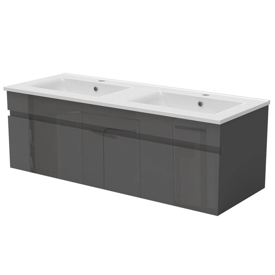 AICA Badmöbel BERGEN 2-teiliges Badezimmerset mit Keramik Waschtisch und Unterschrank, Hochglanz Anthrazit, Grifflos, Softclose Türen, Breite: 120 cm, Tiefe: 44,5 cm, Höhe: 44 cm - Bild 2